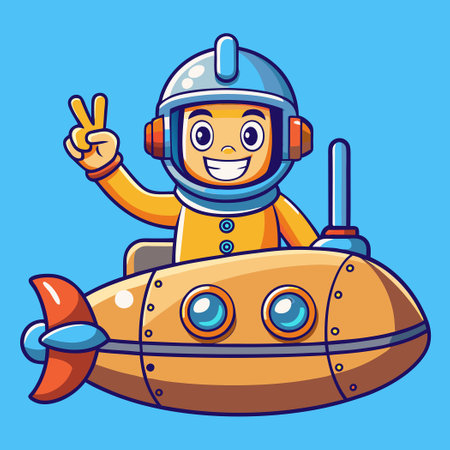 Cheerful Diver Posing Peacefully on Yellow Submarineのイラスト素材