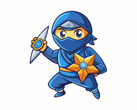 Adorable Ninja Shuriken Drawing with Stick Cartoon Vector Illustrationのイラスト素材