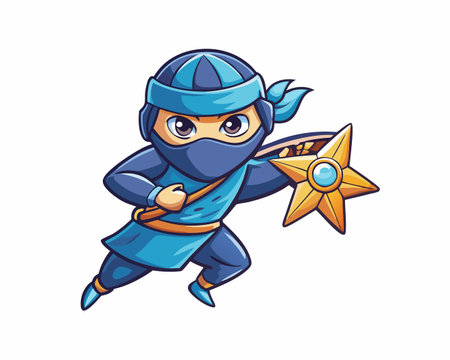 Cute Ninja Drawing: Shuriken and Stick in Cartoon Vector Styleのイラスト素材