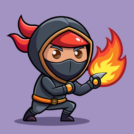 Fiery Ninja Cartoon Character Vector Illustrationのイラスト素材