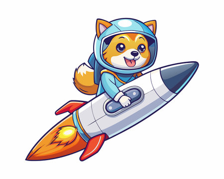 Adorable Shiba Inu Astronaut Soaring Through Space on Rocketのイラスト素材