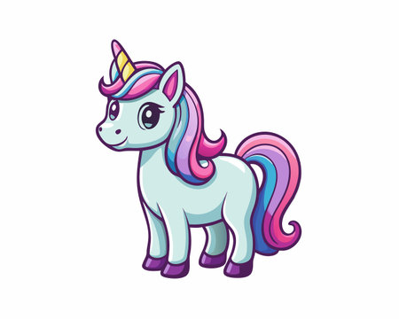 Adorable Standing Unicorn Cartoon Vector Illustrationのイラスト素材