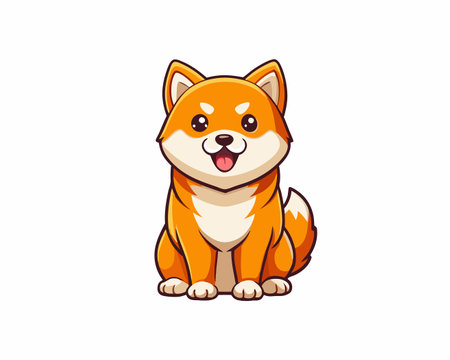 Adorable Cartoon Icon of a Sitting Shiba Inu Dog with Cute Expressionsのイラスト素材