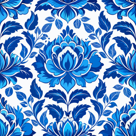 Serene Seamless Damask Floral Pattern with Calming Backgroundのイラスト素材