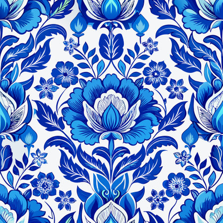 Calming Damask Floral Pattern with Seamless Vector Backgroundのイラスト素材