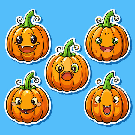 Spooktacular Set of Cartoon Pumpkin Stickers for Halloween Festivitiesのイラスト素材