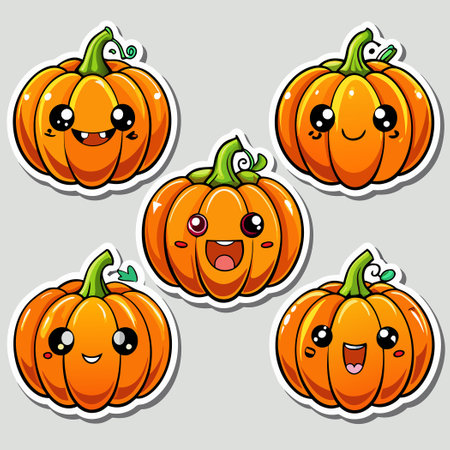 Collection of Cheerful Pumpkin Halloween Stickersのイラスト素材