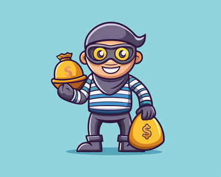 Adorable Thief with a Bulging Sack of Gold Coinsのイラスト素材