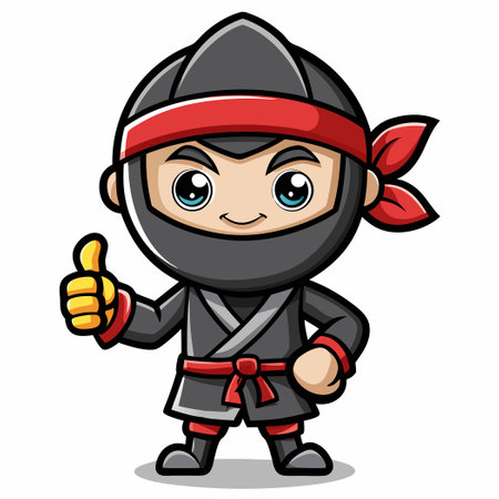 Adorable Thumbs-Up Ninja Cartoon Vector Graphic Illustrationのイラスト素材