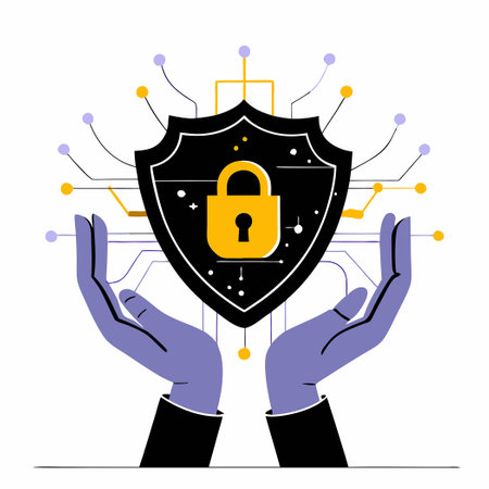 Hands Defending with a Neon Virtual Shield against Cyber Threatsのイラスト素材