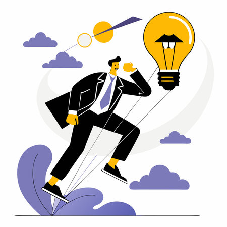 Businessman Brainstorming for Creative Ideas with Lightbulb over His Headのイラスト素材