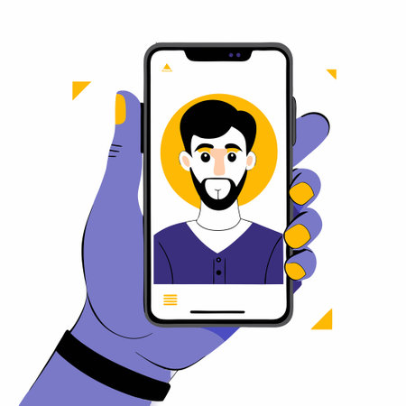 Hand Holding Phone with Face ID Unlocked Illustrationのイラスト素材