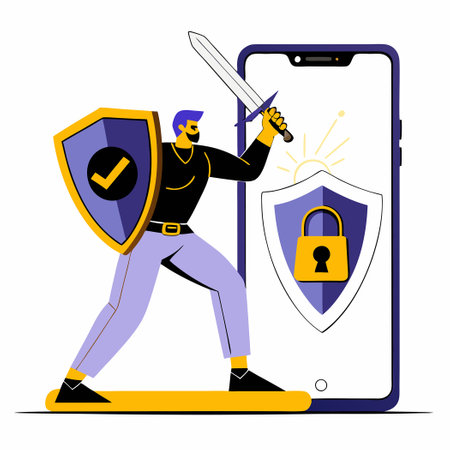 A Man Emerging from the Shadow with Shield and Swordのイラスト素材