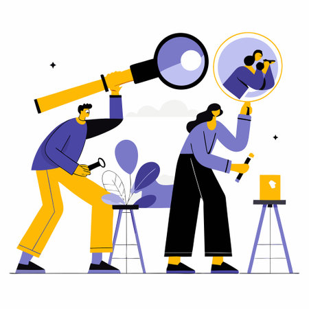 Curious Explorers Using Scientific Tools: Telescope and Magnifying Glassのイラスト素材