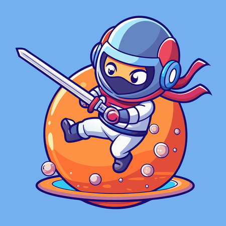 Cosmic Ninja Warrior Slicing Planet with Katana Swordのイラスト素材
