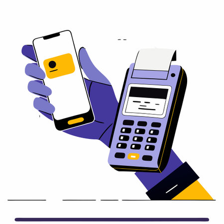 Person Using Smartphone for Contactless Payment at Terminalのイラスト素材