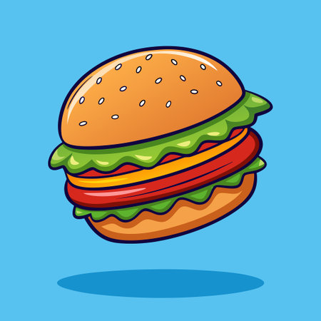 Vector Icon of a Floating Cartoon Burger on a White Backgroundのイラスト素材