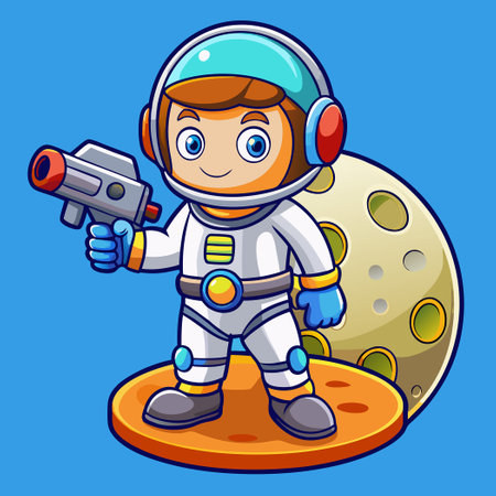 Adorable Cosmonaut's Lunar Adventure with Space Ray Gunのイラスト素材