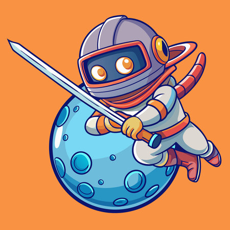 Adorable Astronaut Ninja Defending Planet with Katana Sword in Spaceのイラスト素材