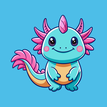 Adorable Cartoon Unicorn with Axolotl Features, Vector Illustrationのイラスト素材