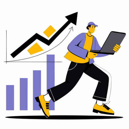 Joyful Man in Casual Attire Works Remotely on Laptop While Joggingのイラスト素材