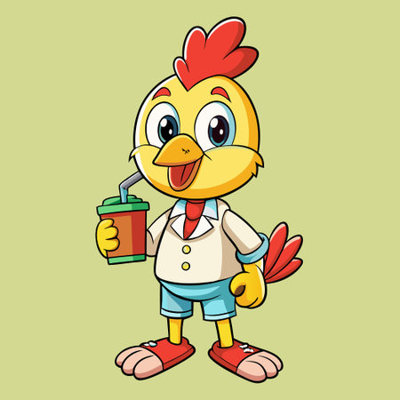 Adorable Chick Carrying a Juice Box in Cartoon Vector Illustrationのイラスト素材