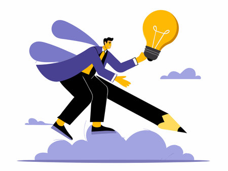 Ambitious Man Achieves Success on a Pencil, Embracing Knowledge and Determinationのイラスト素材