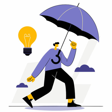 The Unwavering Character Shields His Idea Amidst the Downpourのイラスト素材