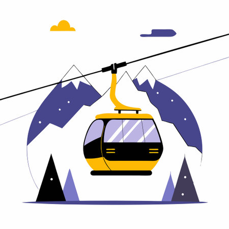 Scenic Chairlift Ski Lift Ascending Mountain Peak with Snowy Backgroundのイラスト素材