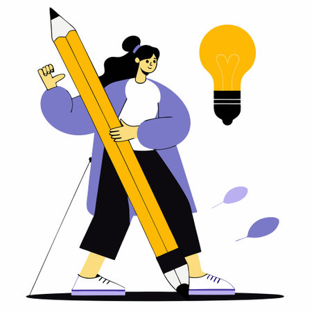 Creative Girl Expresses Her Imagination with a Giant Penのイラスト素材