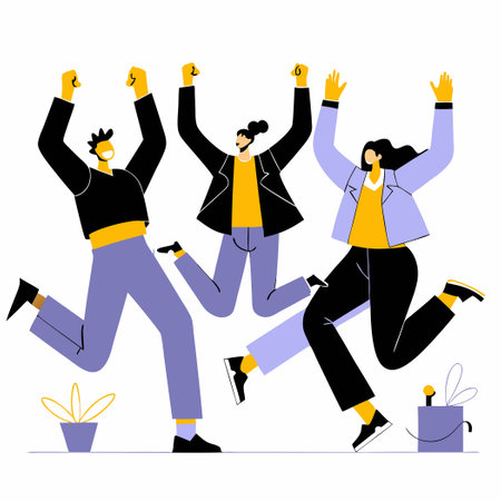 Delightful Characters Revel in Exuberant Jumps and Runsのイラスト素材