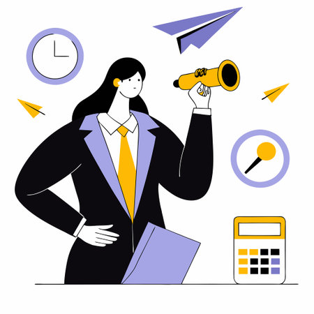 Businesswoman in a Suit Using Binoculars for Strategic Planningのイラスト素材