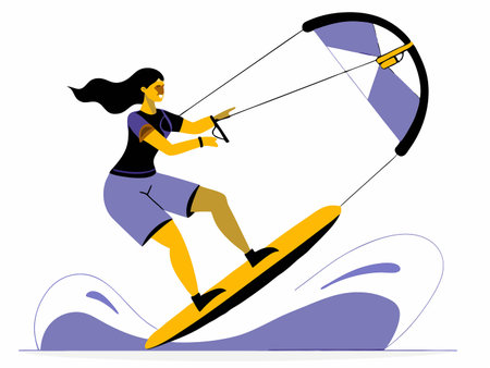 Thrill-Seeking Girl Kitesurfing Across Azure Watersのイラスト素材