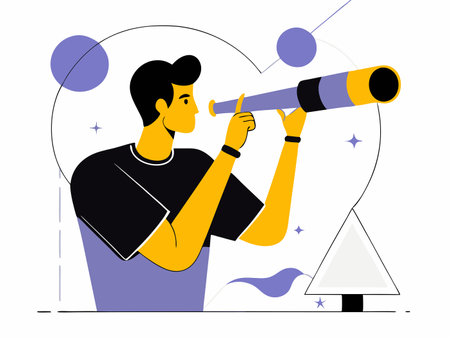Man Gazing at the Heavens Through a Telescope on a Clear Dayのイラスト素材