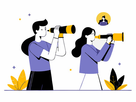 Young Couple Casually Exploring Urban Landscape Togetherのイラスト素材