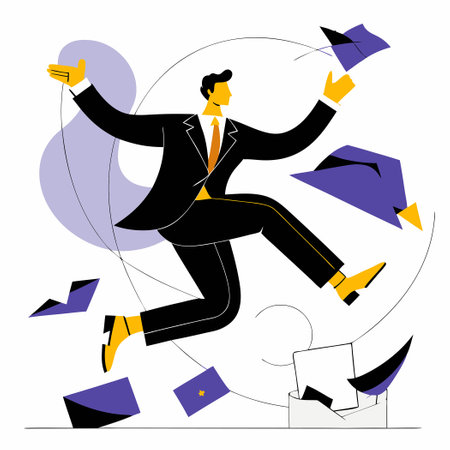 Businessman Soaring Above Conventional Office Boundariesのイラスト素材