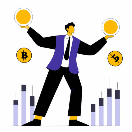 Crypto Trader Juggling Bitcoins with Skill and Panacheのイラスト素材