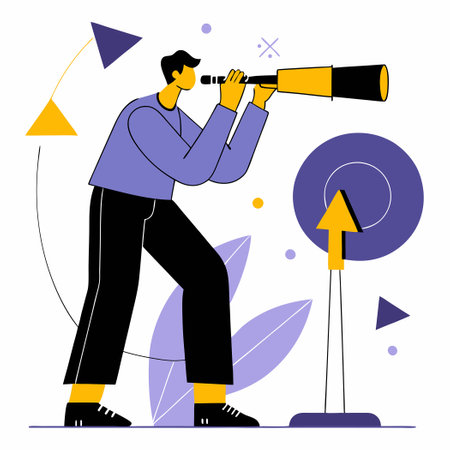 A Young Man Dressed Casually Gazes Through a Telescopeのイラスト素材