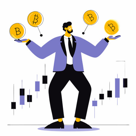 Crypto Trader Juggles Digital Currency in a Balancing Actのイラスト素材