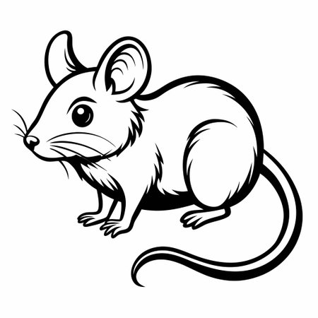 Intricate Black Pencil Outline Drawing of an Agile Mouseのイラスト素材
