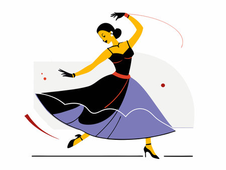 Captivating Tango Performance by an Elegant Woman in a Crimson Dressのイラスト素材