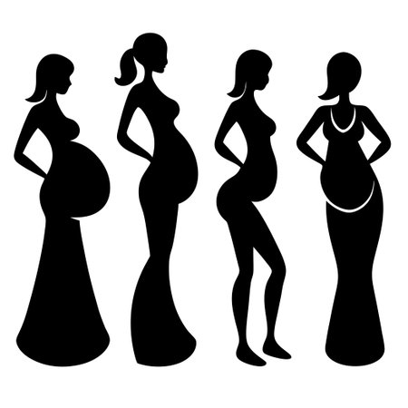 Silhouette Set of Six Expectant Women in Various Pregnancy Stagesのイラスト素材