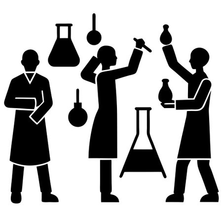 Silhouette of Six Scientists Working in a Laboratoryのイラスト素材