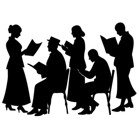 Silhouettes of Six Poets Enchantingly Reciting Poetryのイラスト素材