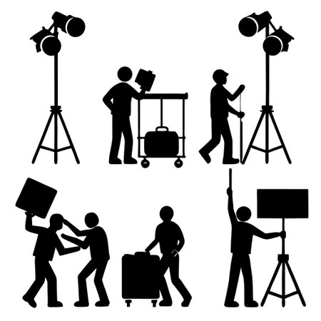 Silhouette of Six Stagehands in Motionのイラスト素材