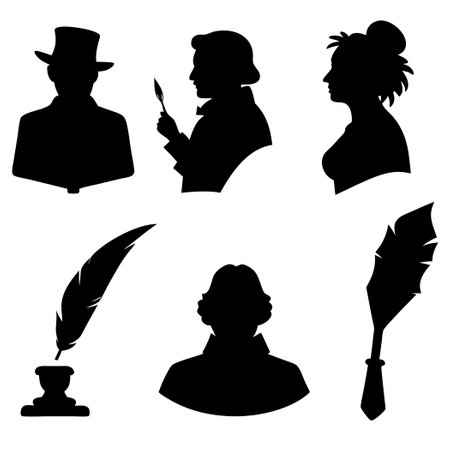 Intriguing Silhouettes of Six Literary Masters in Reposeのイラスト素材