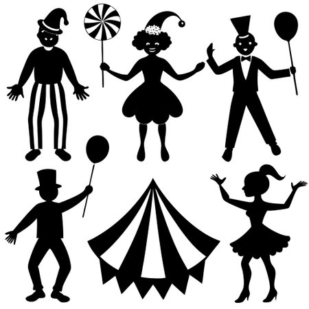 Six Graceful Carnival Figures in Silhouetteのイラスト素材