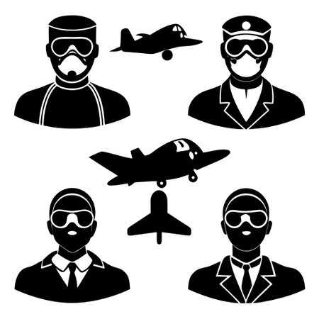 Nostalgic Silhouette Portraits of Early Aviation Pioneersのイラスト素材