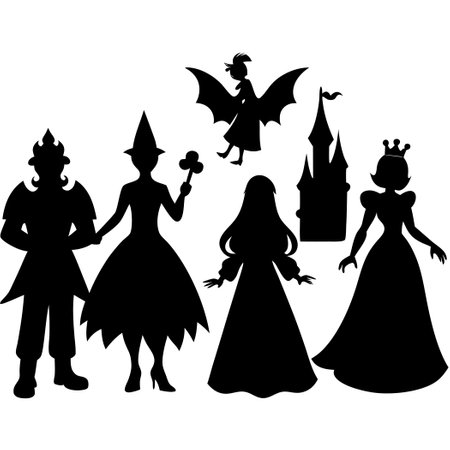 Enchanting Silhouettes of Six Beloved Fairytale Charactersのイラスト素材