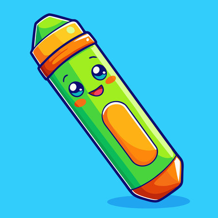 Adorable Highlighter Marker Cartoon Vector Illustration with a Cheerful Smileのイラスト素材